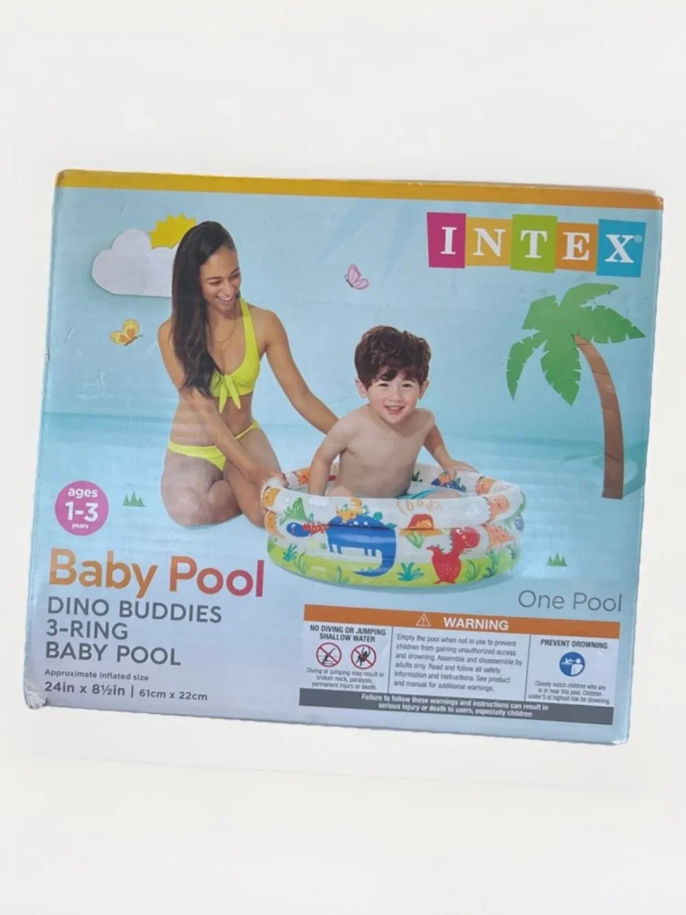 Intex Dino Buddies 3 Ring Baby Pool Approximate size (24in x 8.5in) Ages 1-3y
